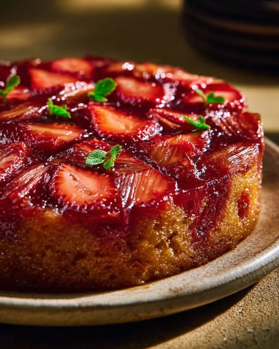 Strawberry Rhubarb Upside Down Cake