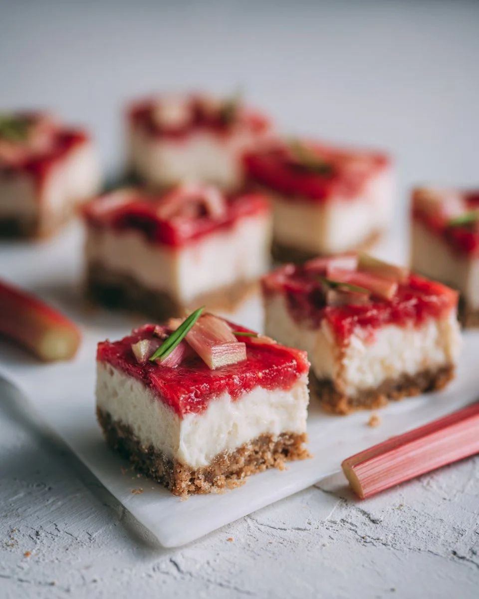 Sweet Strawberry Rhubarb Cheesecake Bars