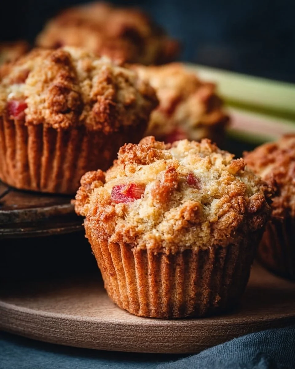 Warm Homemade Rhubarb Muffins with Greek Yogurt