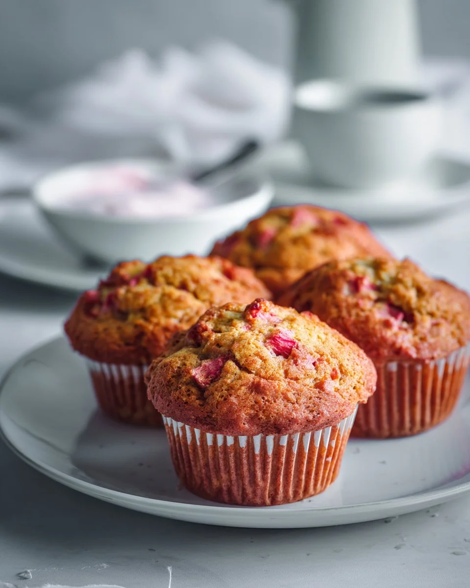 Warm Homemade Rhubarb Muffins with Greek Yogurt